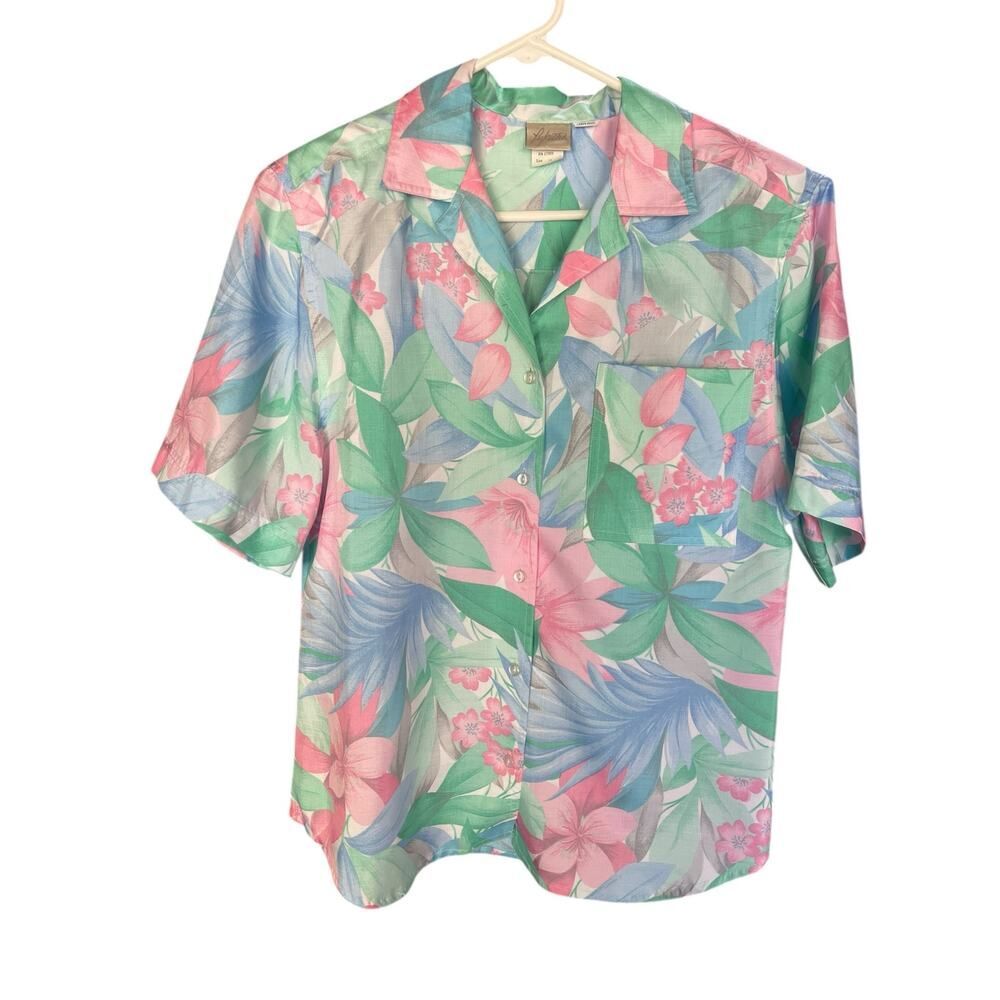 2-Piece Vintage Pykettes Short Sleeve Button Up & Skirt Floral Print Size 10